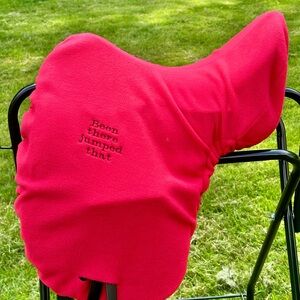 Red Saddle Cover with Embroidered Text